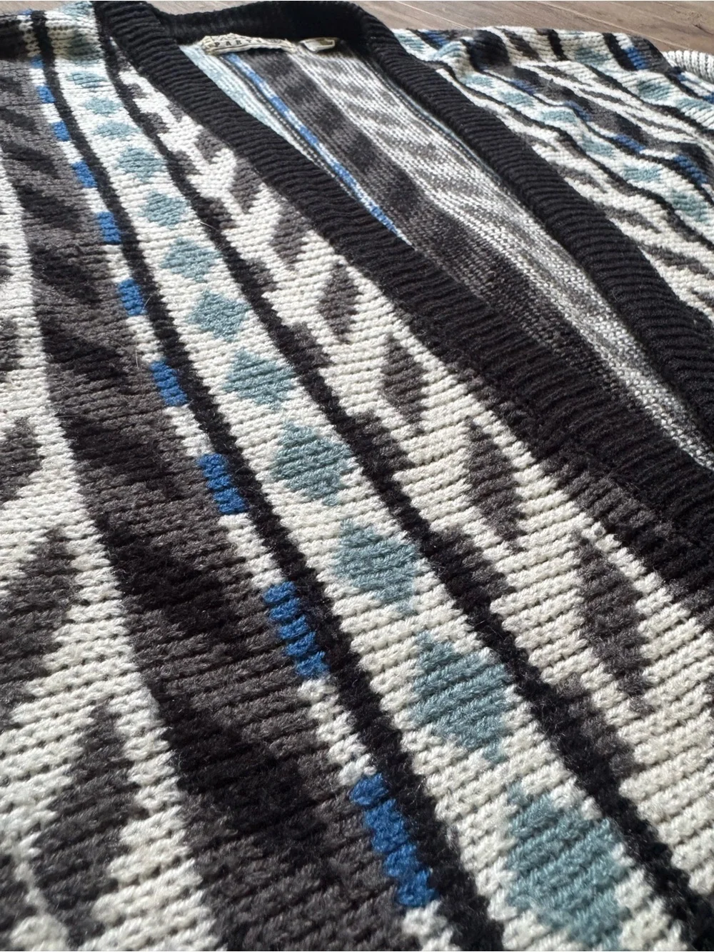 Vintage 90s Grandpa Cardigan Sweater Large Black Blue Coogi